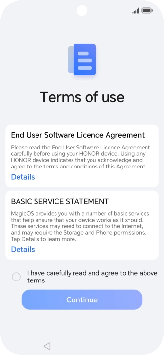 Press the field to accept the licence agreement.