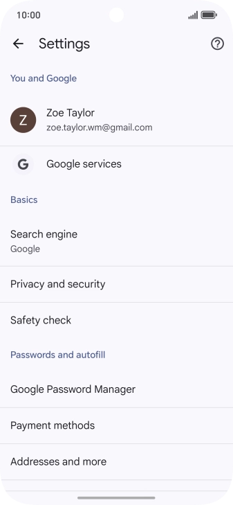Press Privacy and security.