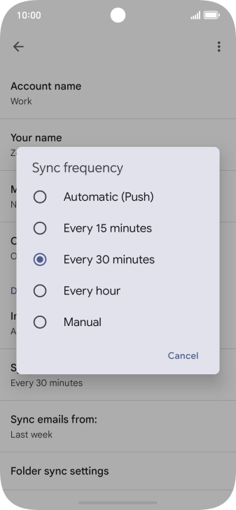 Press the required setting.
