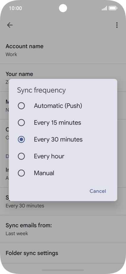 Press the required setting.