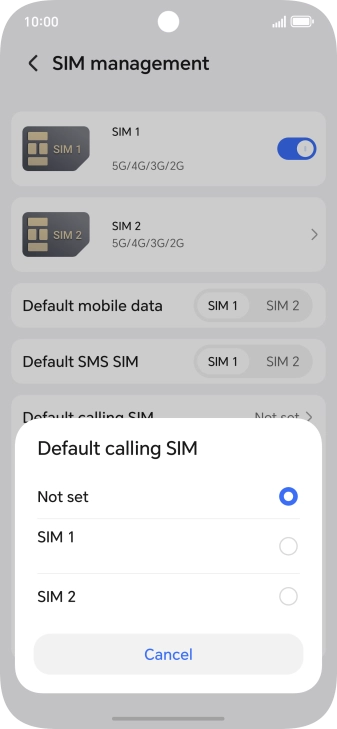 Press the required setting.