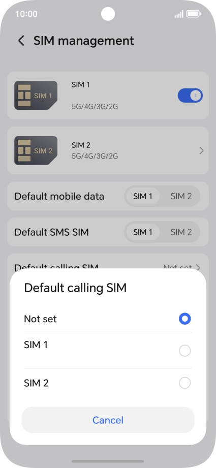Press the required setting.