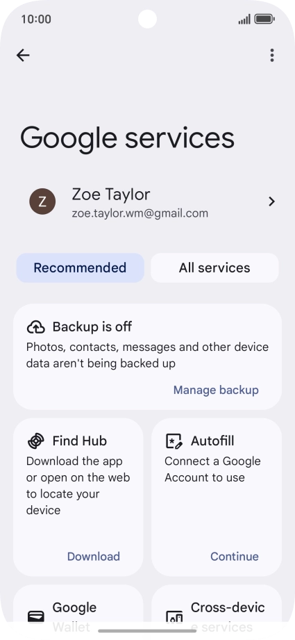 Press Manage backup.