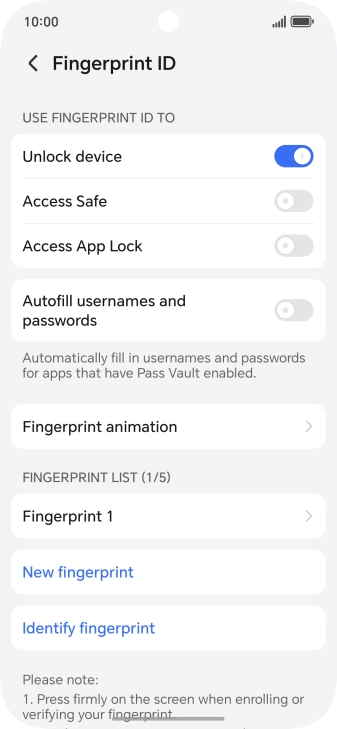 Press the required settings.