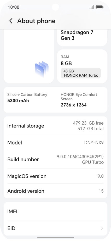 Your phone's software version is displayed next to Android version.