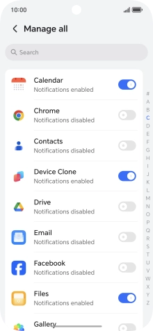 Press the indicators next to the required apps to turn the function on or off.
