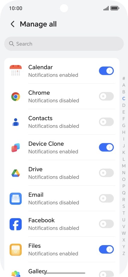 Press the indicators next to the required apps to turn the function on or off.