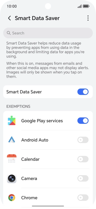 Press the indicators next to the required apps to turn the function on or off.