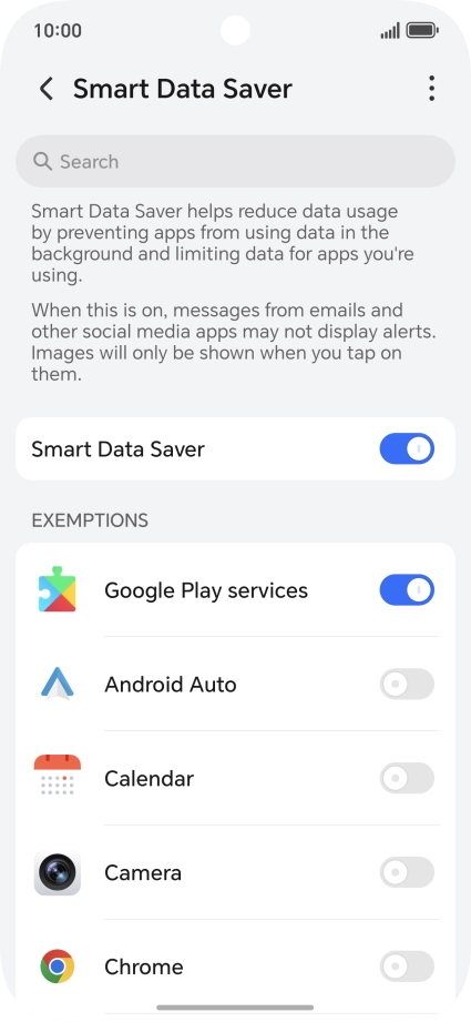 Press the indicators next to the required apps to turn the function on or off.