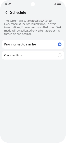 Press the required setting.