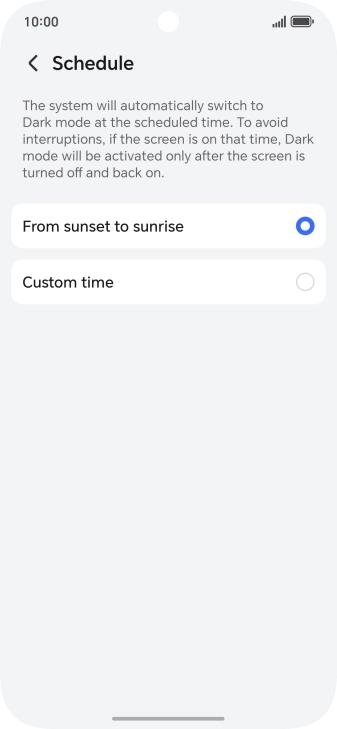 Press the required setting.