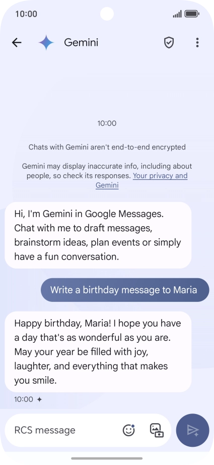 The text suggestion from Gemini is displayed.