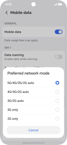 Press the required network mode.