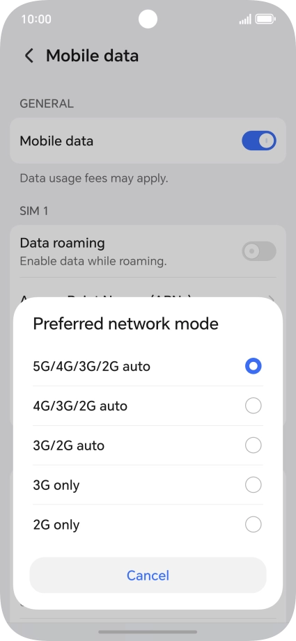 Press the required network mode.