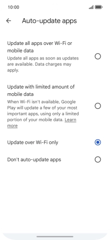 To turn on automatic update of apps using mobile network, press Update all apps over Wi-Fi or mobile data.