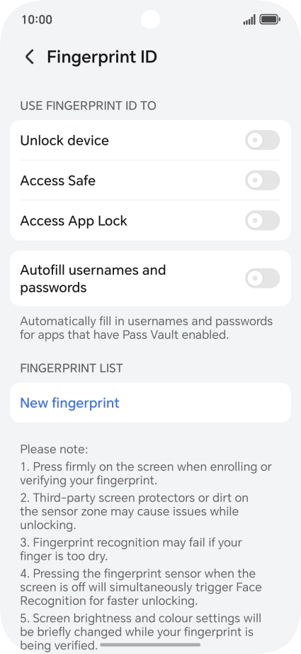 Press New fingerprint.
