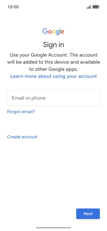 If you don't have a Google account, press Create account and follow the instructions on the screen to create an account.