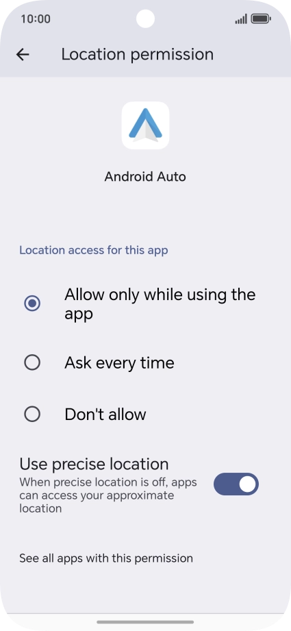 Press the required setting.