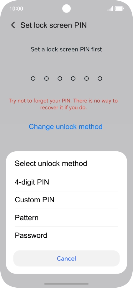 Press the required phone lock code and follow the instructions on the screen to create an additional phone lock code.