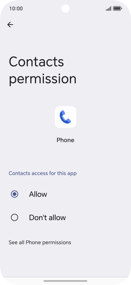 Press the required setting.