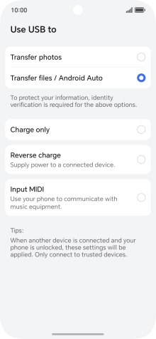 Press Transfer files / Android Auto.