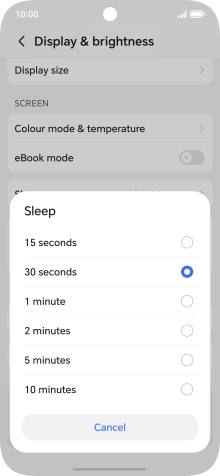 Press the required setting.