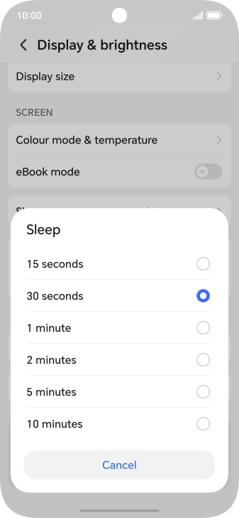 Press the required setting.