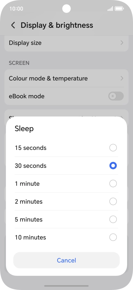 Press the required setting.