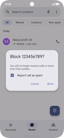 To report the number as spam, press the field next to 
