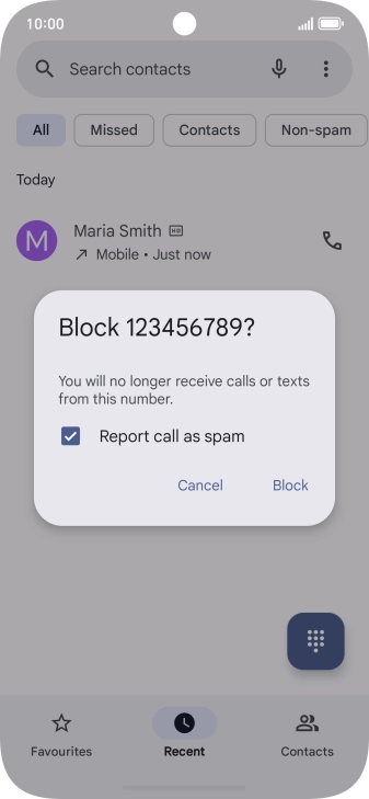 To report the number as spam, press the field next to 