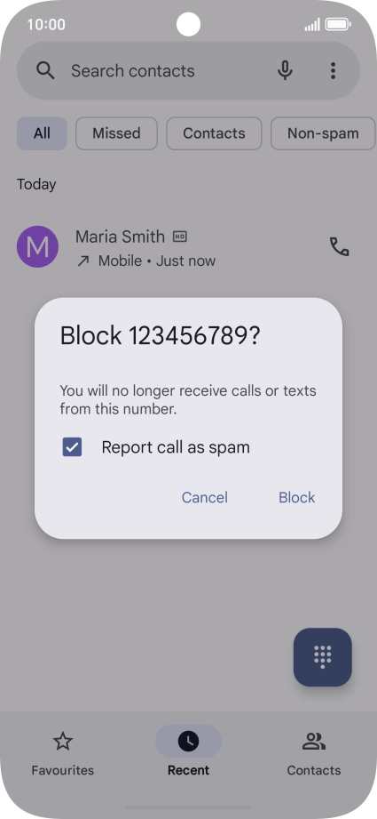 To report the number as spam, press the field next to 