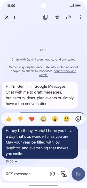 Press and hold the text suggestion from Gemini. Follow the instructions on the screen to use the text suggestion.