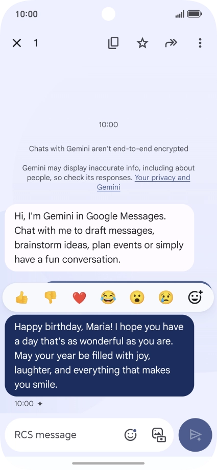 Press and hold the text suggestion from Gemini. Follow the instructions on the screen to use the text suggestion.