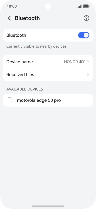Press the required Bluetooth device and follow the instructions on the screen to pair the device with your phone.