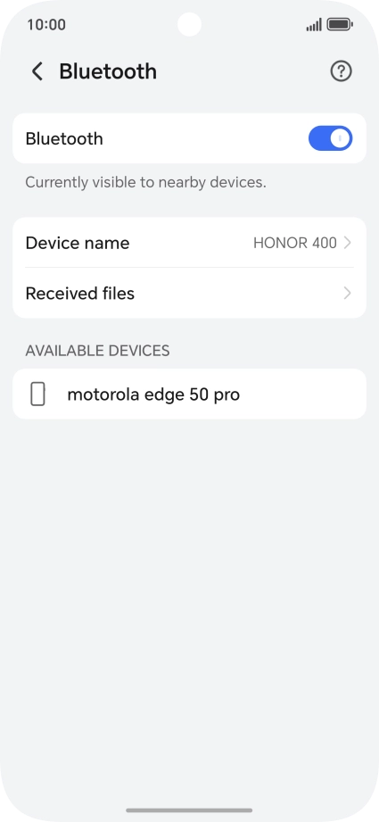 Press the required Bluetooth device and follow the instructions on the screen to pair the device with your phone.