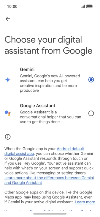 Press the required voice control assistant.