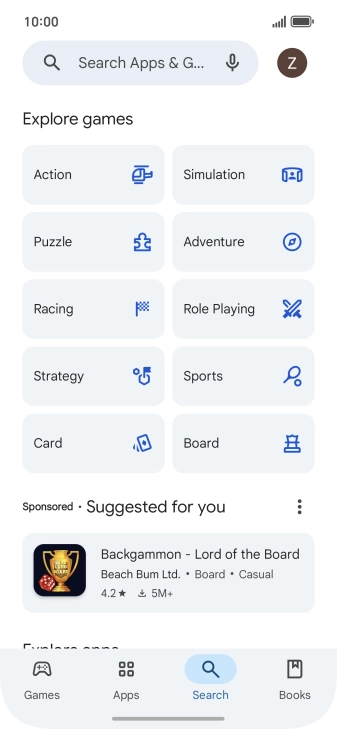 Press the search field.