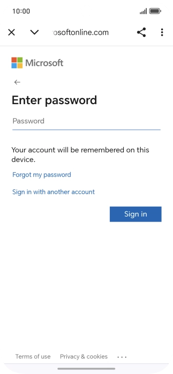 Press Password and key in the password for your email account.