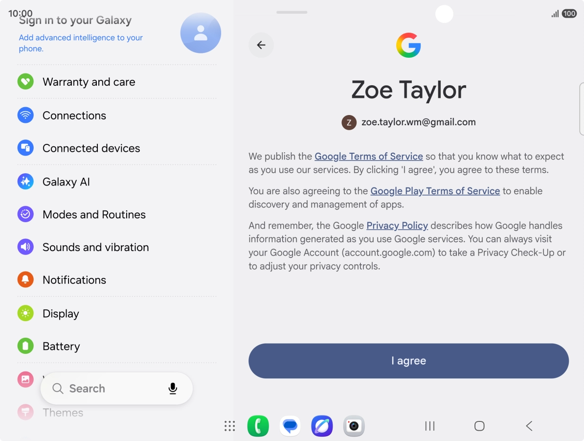 Press I agree and follow the instructions on the screen to select settings for your Google account.