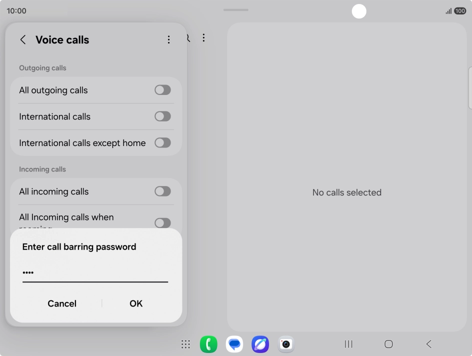 Key in your barring password and press OK. The default barring password is 0000.