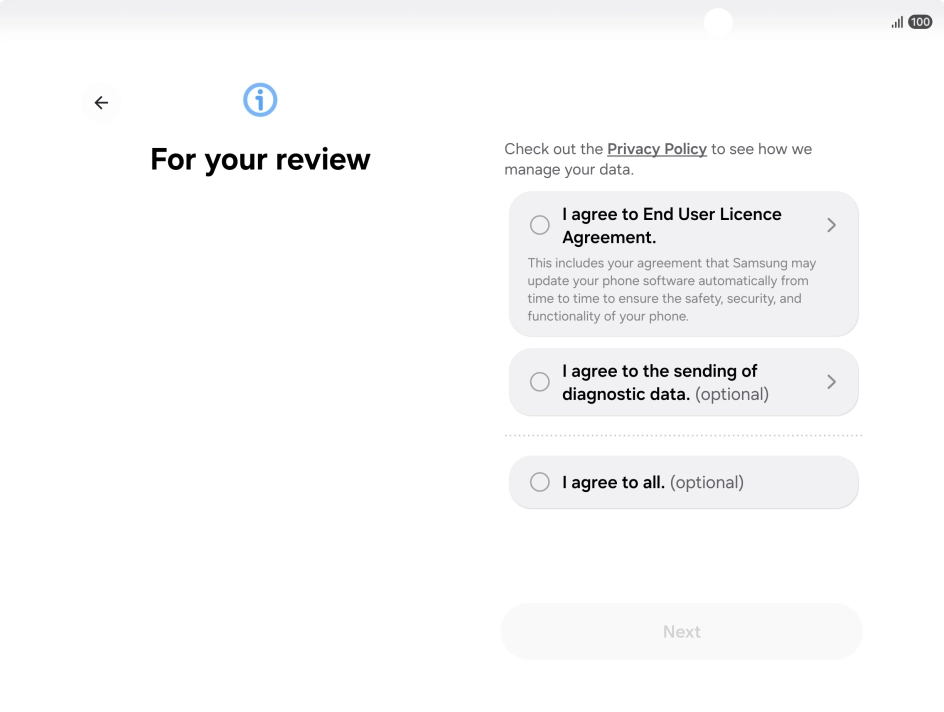 Press the fields next to the required settings to select them.