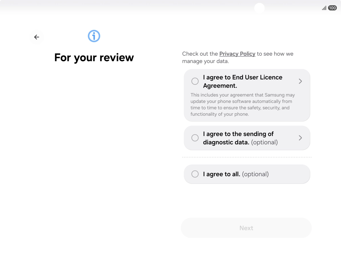Press the fields next to the required settings to select them.