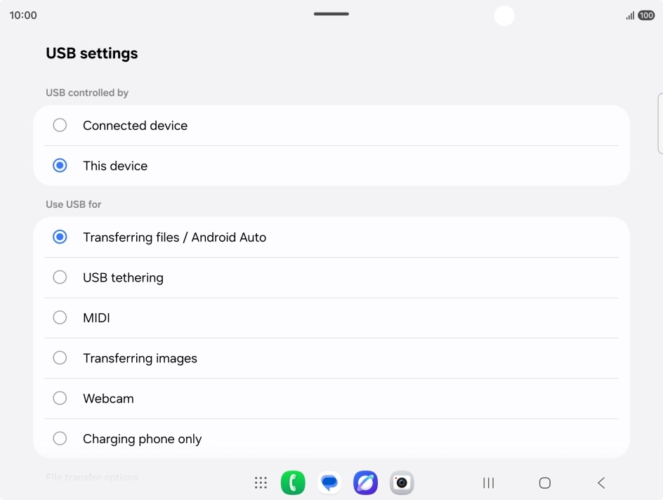 Press Transferring files / Android Auto.