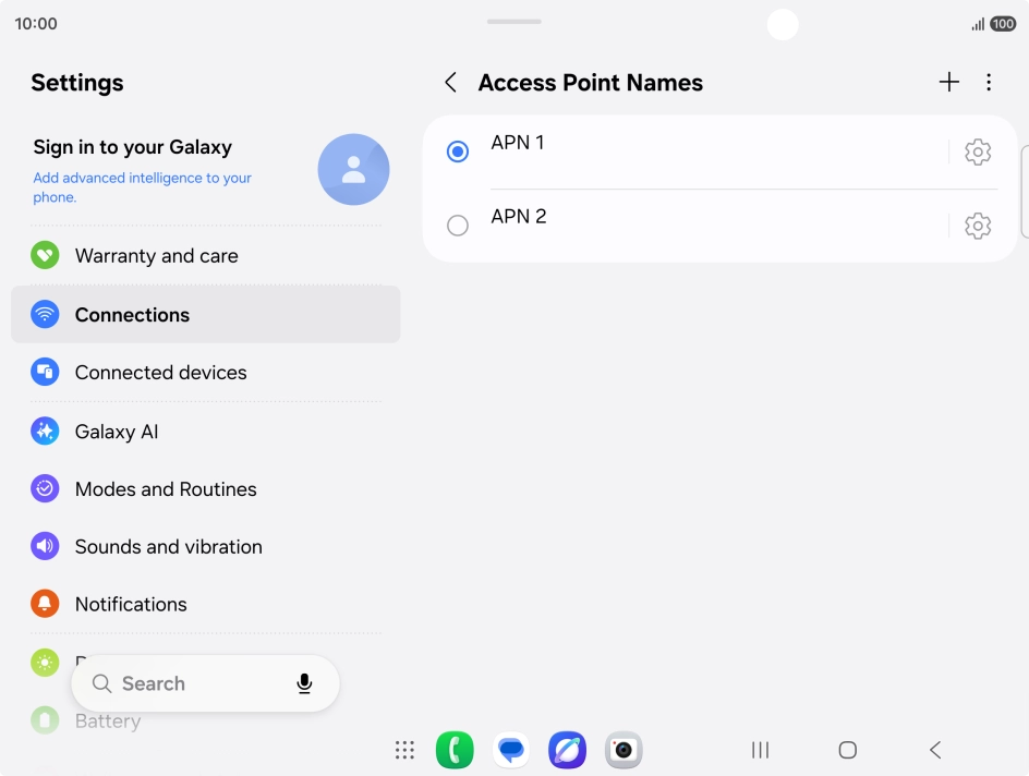 Press the field next to the data connection to activate it.
