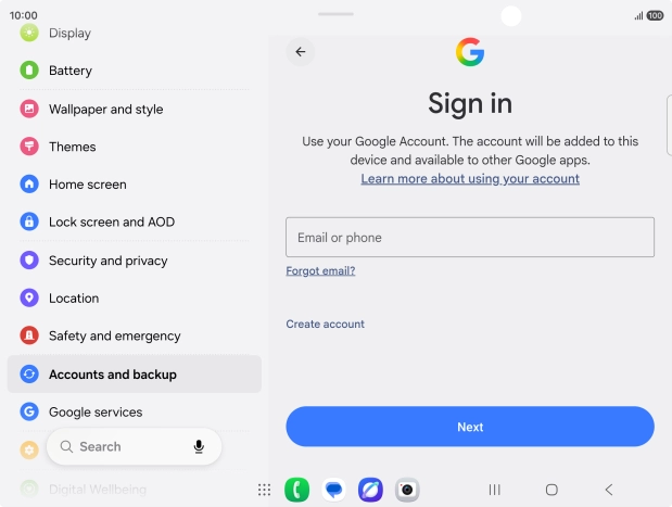 If you don't have a Google account, press Create account and follow the instructions on the screen to create an account.