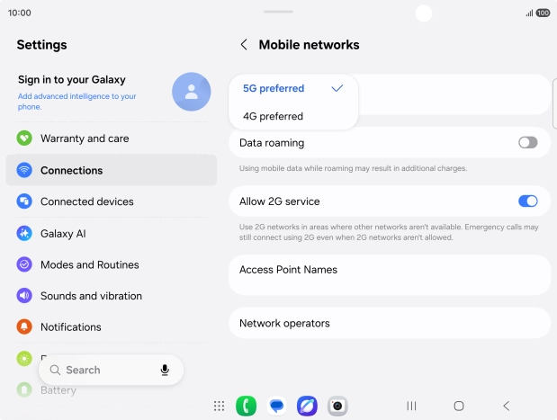 Press the required network mode.
