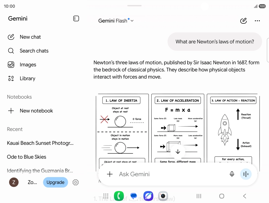 Transcription of the conversation with Gemini Live is now displayed.