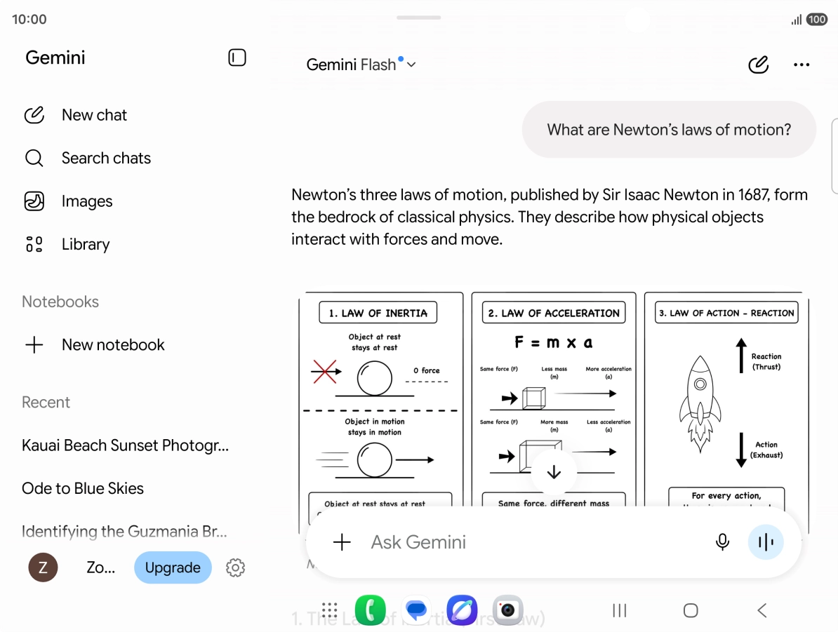 Transcription of the conversation with Gemini Live is now displayed.