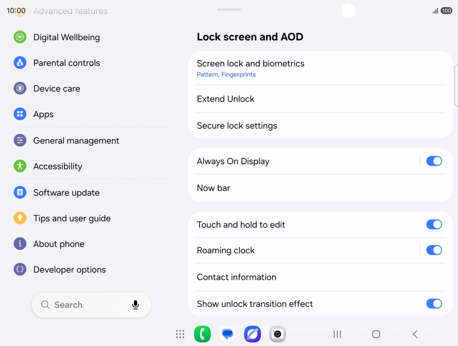 Press Screen lock and biometrics and key in the additional phone lock code you created earlier.