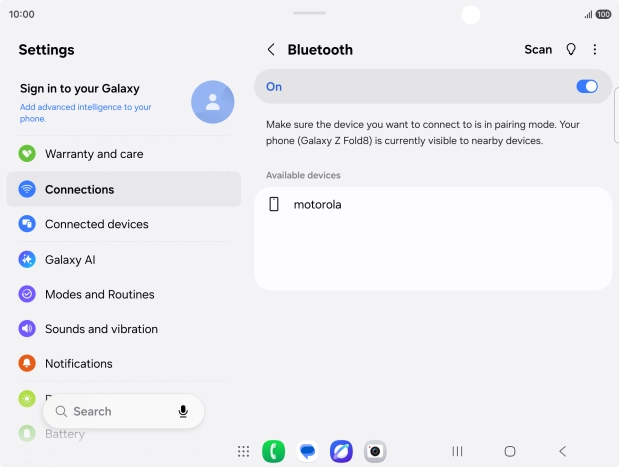 Press the required Bluetooth device and follow the instructions on the screen to pair the device with your phone.
